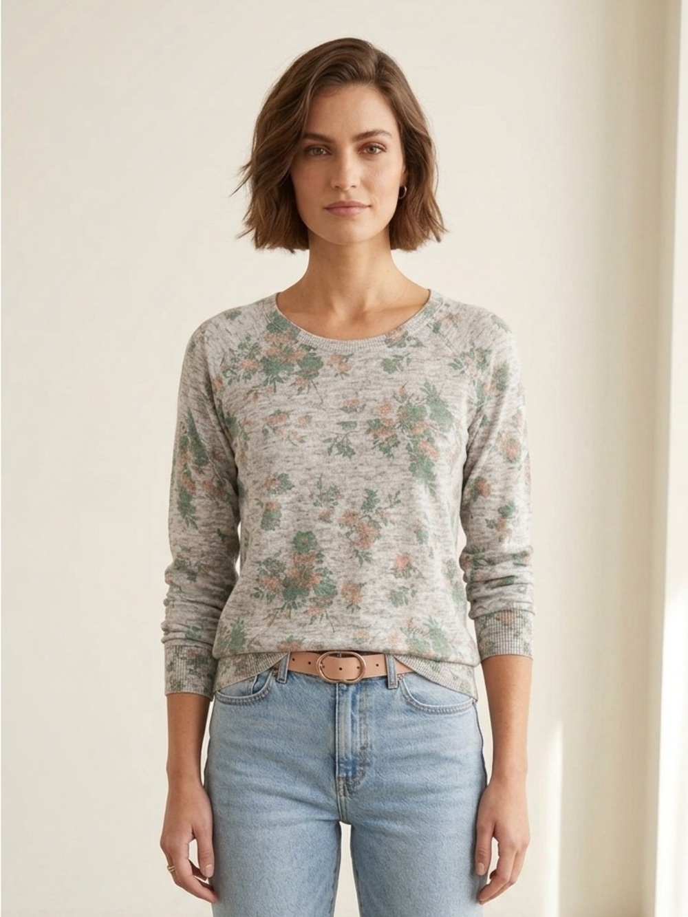 Torrid NWT Floral Crewneck Sweatshirt Sz 0/L Gray Green Purple large Size